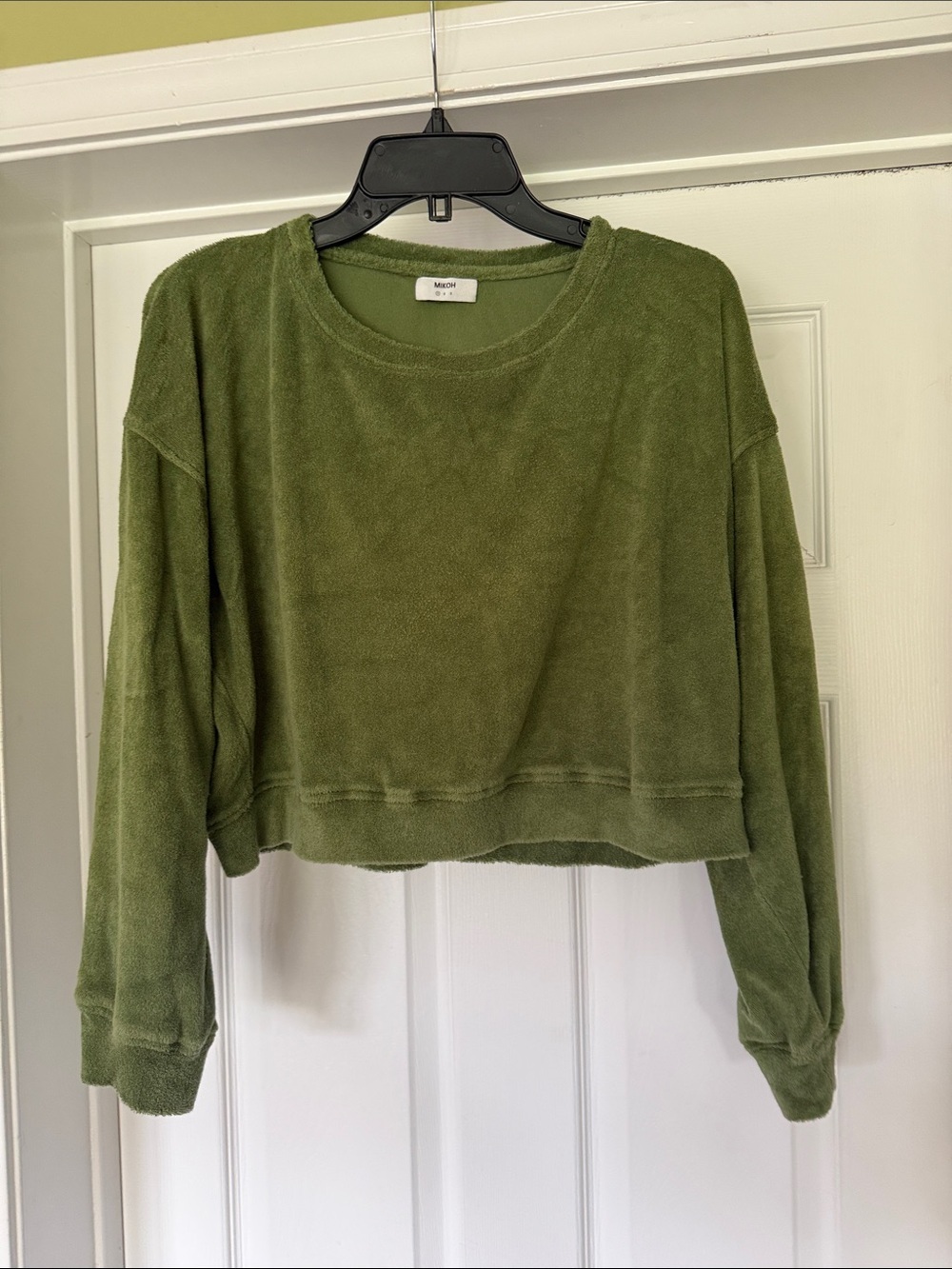 Mikoh Pea Green Terry Cropped Sweatshirt Coastal Lounge Beachy Top